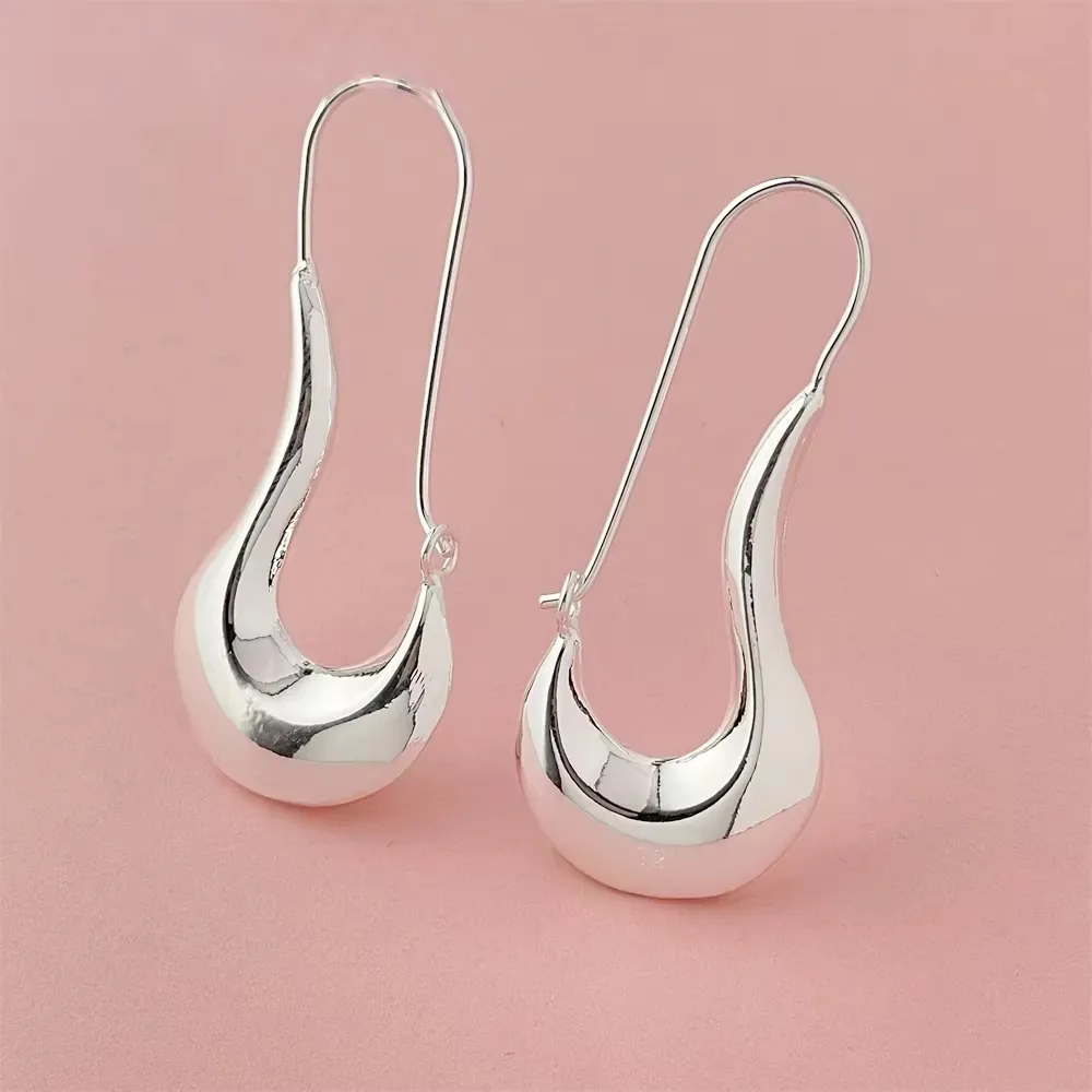 Chic Silver Curved Drop Earrings