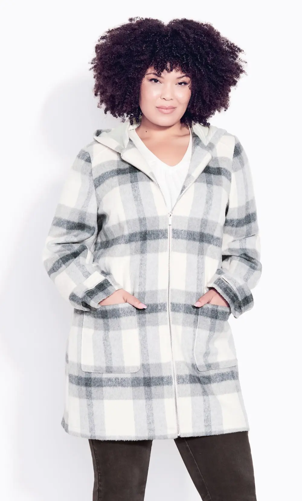 Evans Grey Check Hooded Jacket