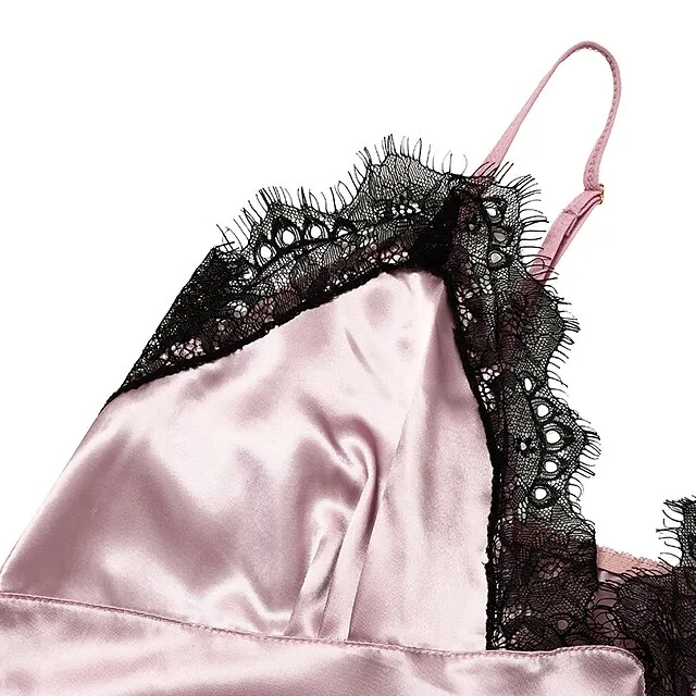 Women's Lace Satin Silk Pajamas Sets 4 Pcs Home Party Daily St.Patrick's Day Elastic Waist Pure Color Satin Simple Casual Soft Strap Top Shorts Fall Winter Spring Strap Short Sleeves Long Sleeve