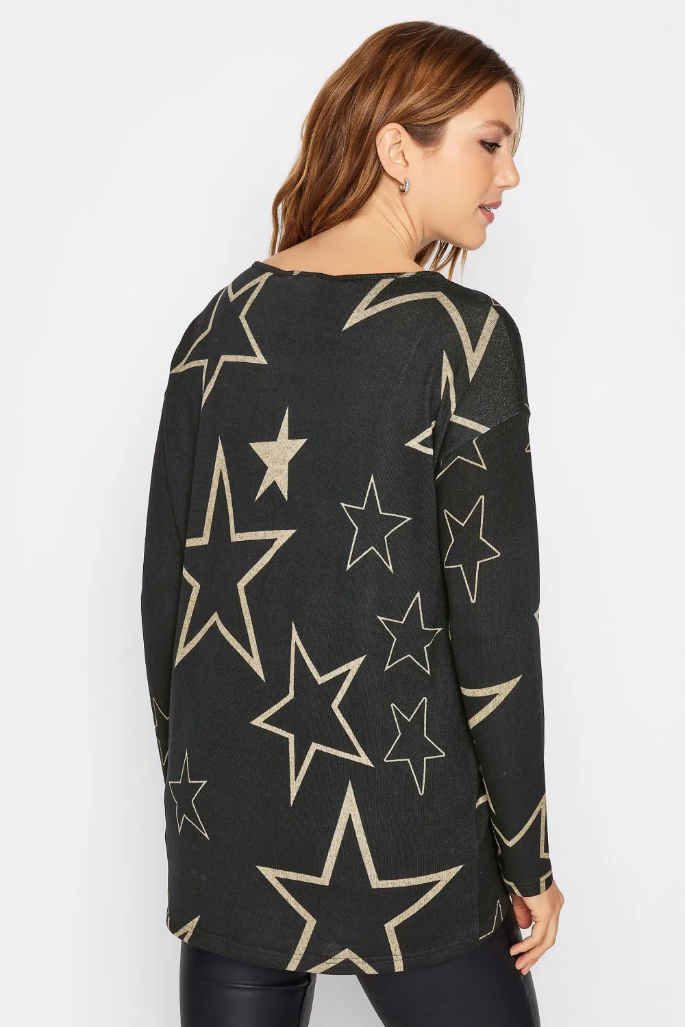 LTS Tall Black Star Print Drop Shoulder Jumper