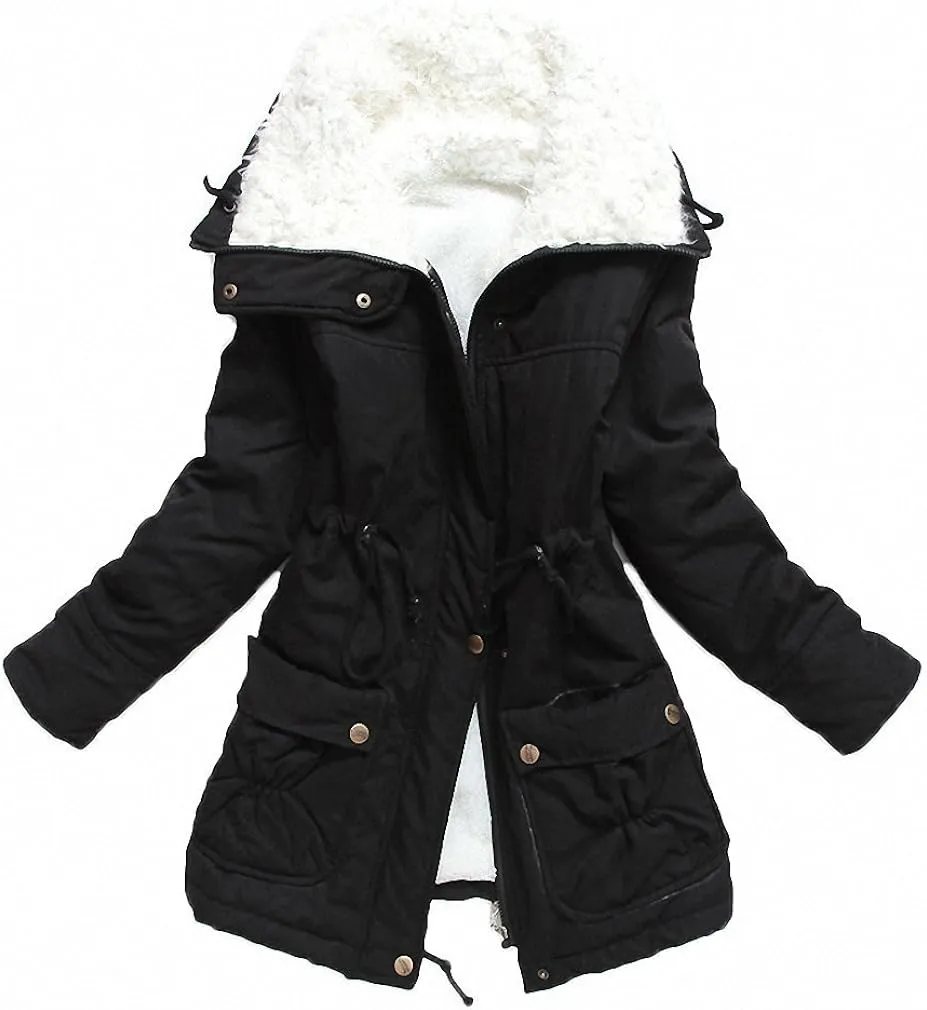 Women's Winter Mid Length Thick Warm Faux Lamb Wool Lined Jacket Coat