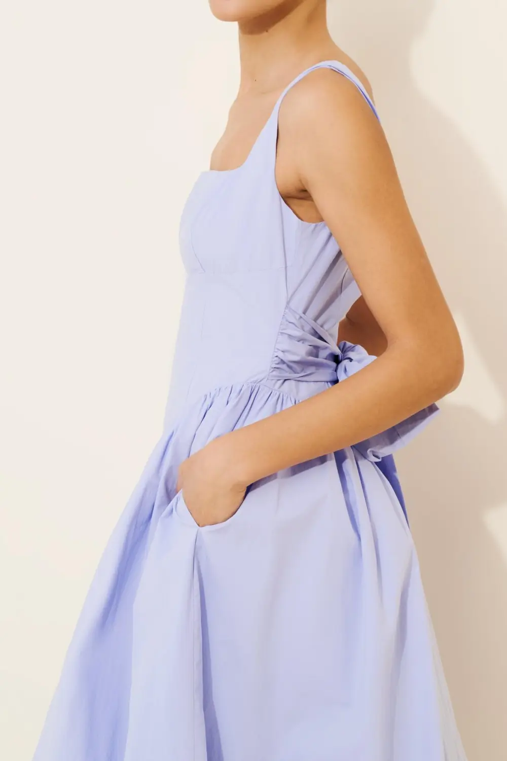 Square-Neck Basque-Waist Midi Dress