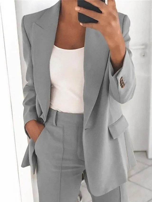Women's Blazer Single Breasted Lapel Jacket Fall Formal Business Coat with Pockets Outerwear Long Sleeve Fall Black