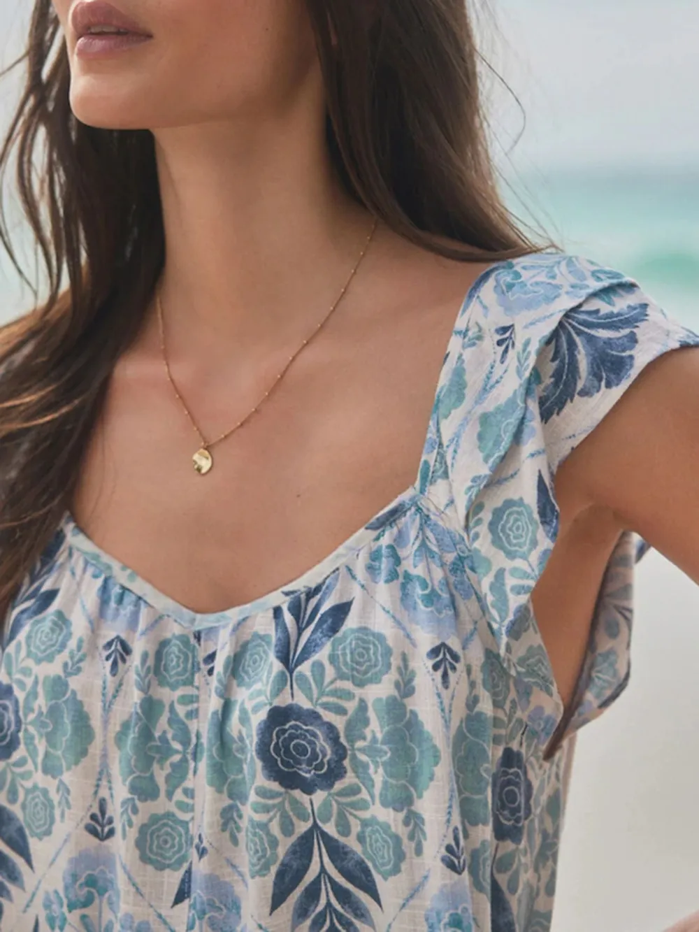 Summer Leisure Loose Blue Floral Print V-Neck Dress