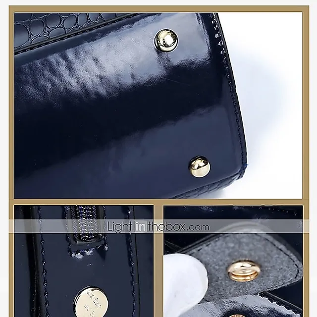 Women's Handbag Satchel Top Handle Bag Patent Leather PU Leather Office Office & Career Solid Color Crocodile Wine Black Blue