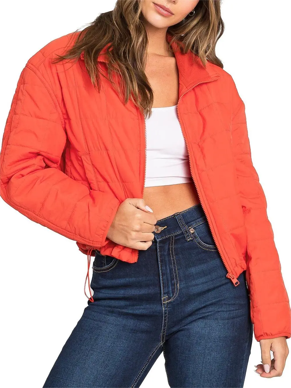 Bright Orange Puffer Crop Jacket