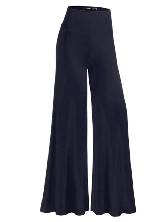 Women's Basic Essential Pants Wide Leg Slacks Straight Solid Colored Mid Waist White Black Navy Blue S M L XL XXL