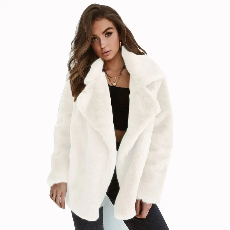 Cozy notched collar oversize fake fur coat