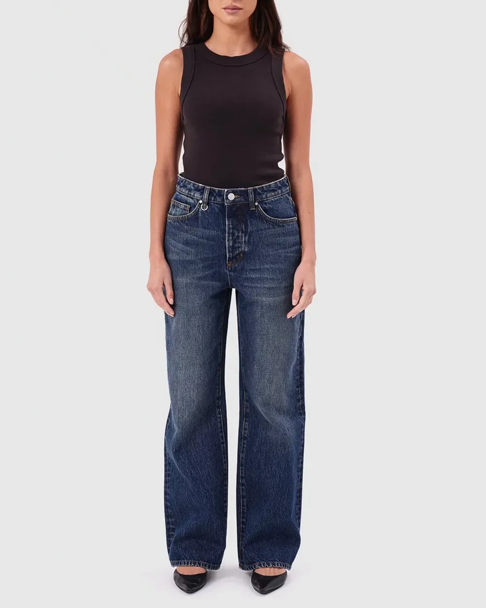 Plain white round neck striped vest