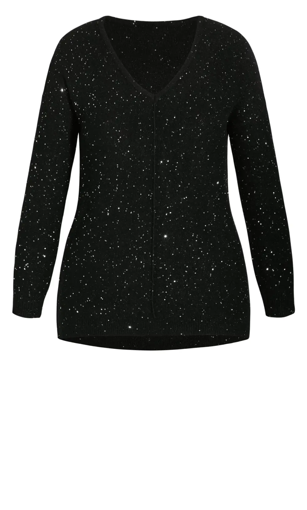 Evans Black & Silver Sequin V-Neck Knit Jumper