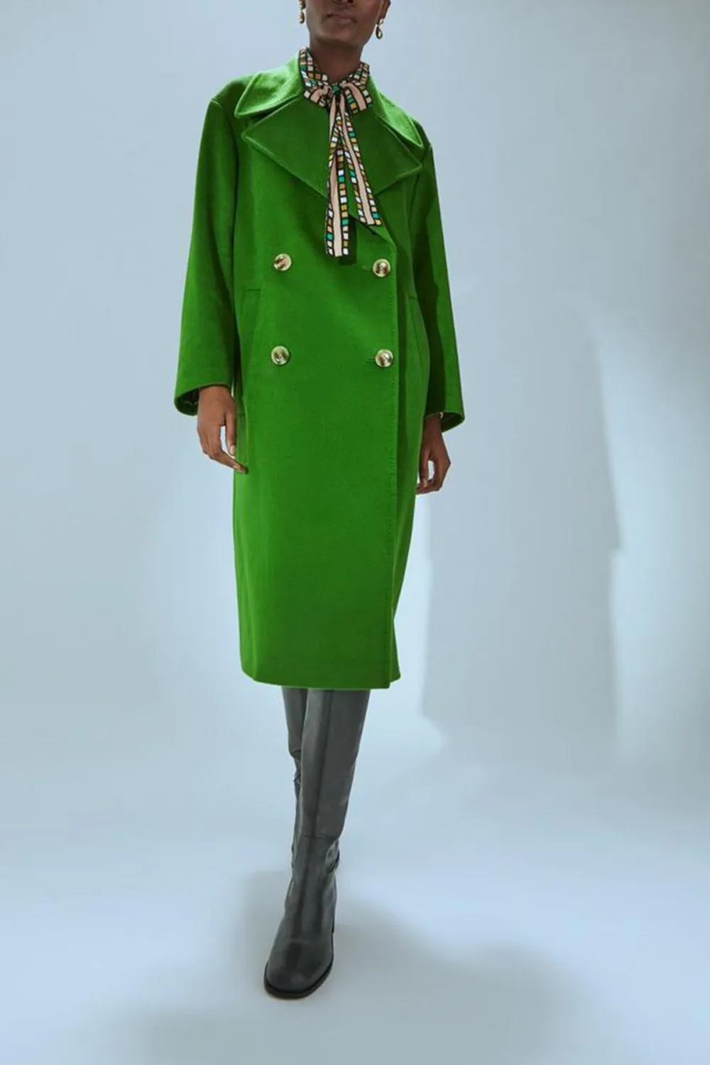 Green Double Breasted Long Wool Coat