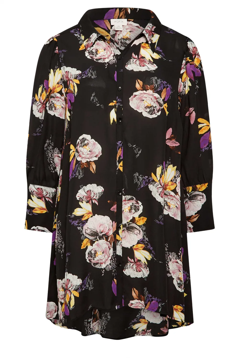 Evans Black Floral Print Shirt Dress