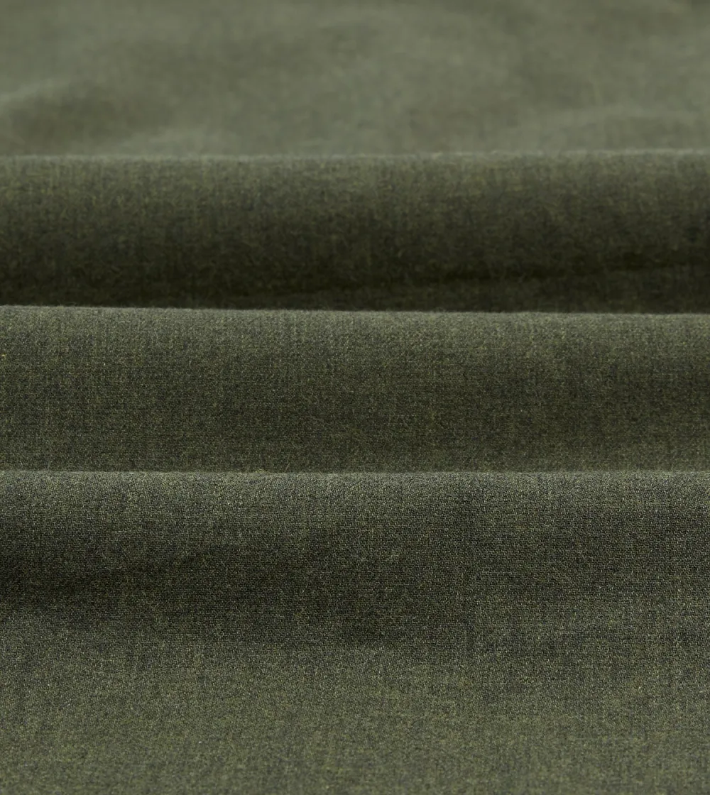 Khaki Green Button Front Cotton Flannel Two-Pocket Work Shirt