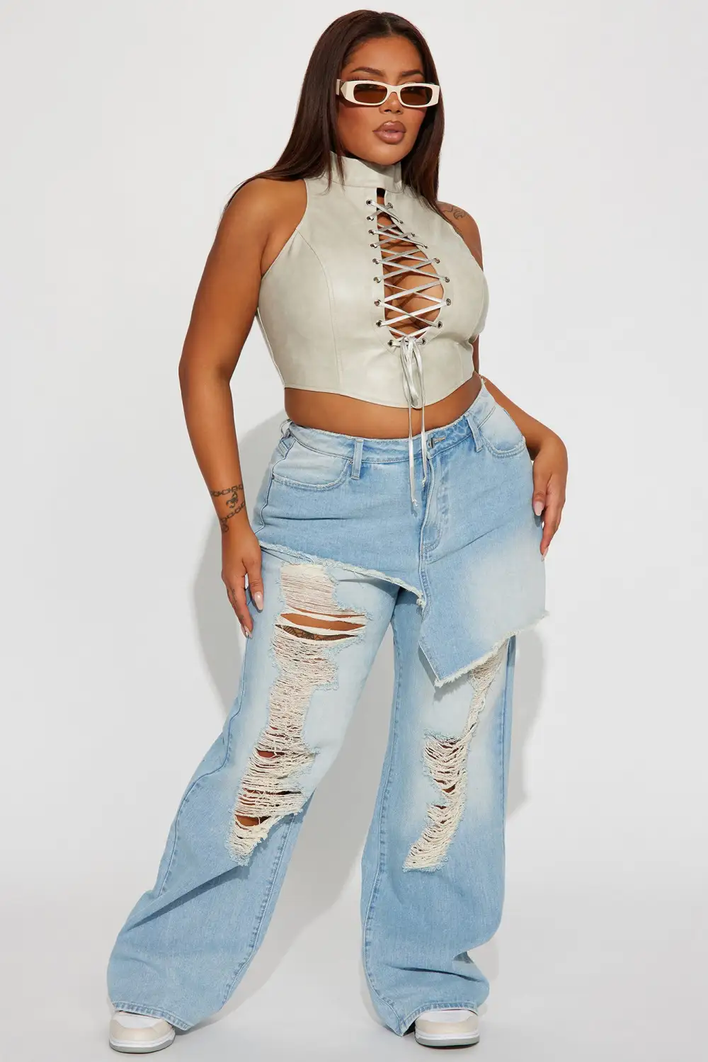 Keep On Going Faux Leather Top - Grey