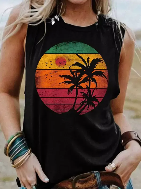 Sun Coconut Tree O-Neck Tank