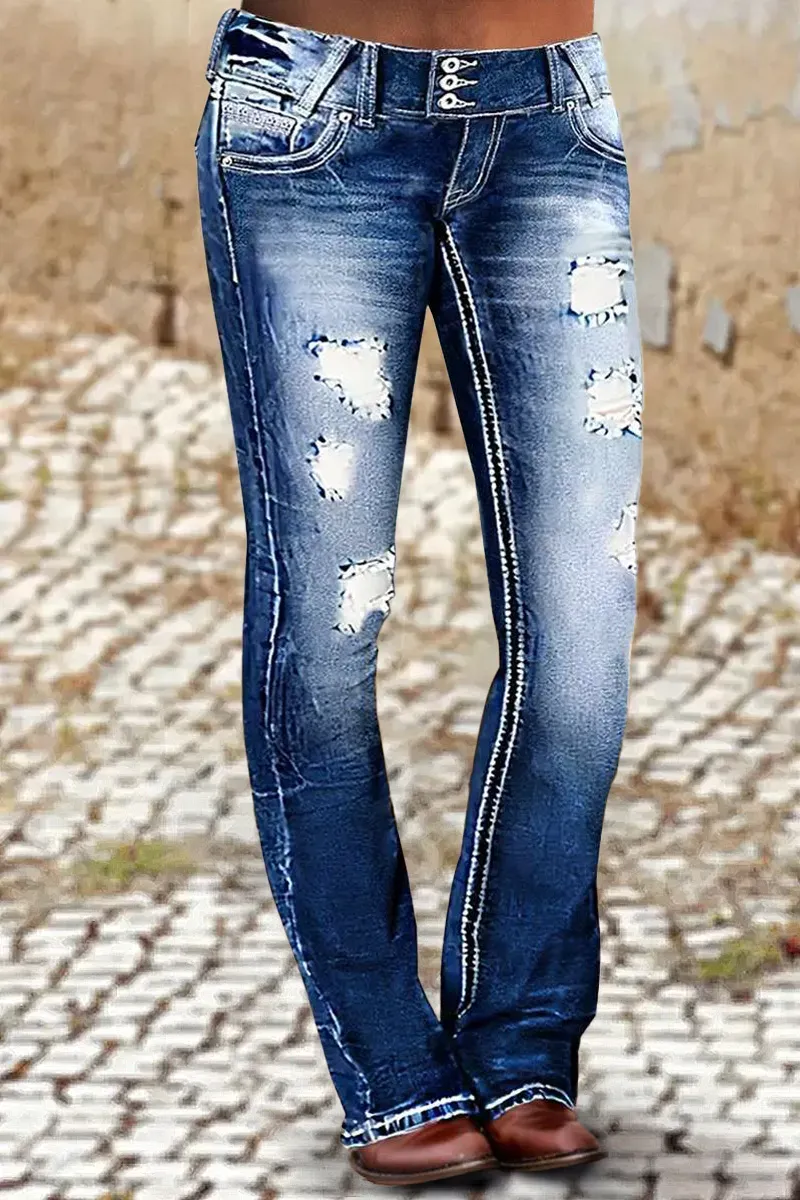 Distressed Low Rise Bootcut Jeans