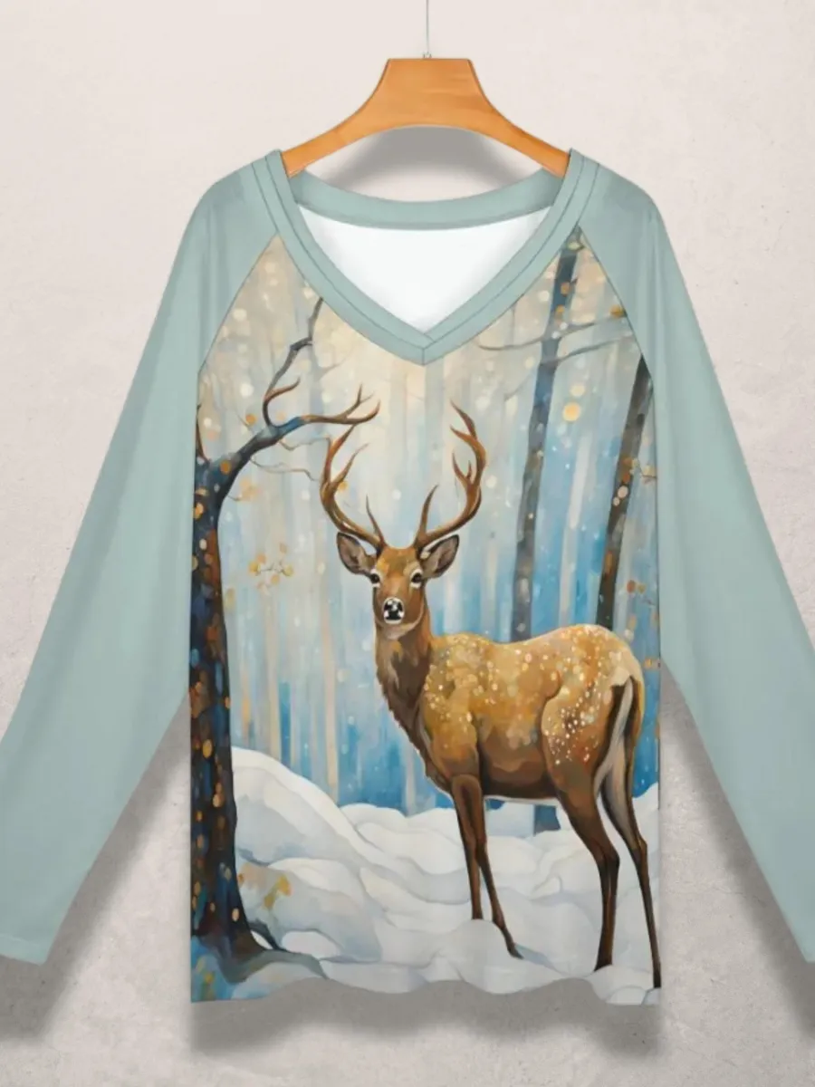 Wildlife Deer V-Neck Top
