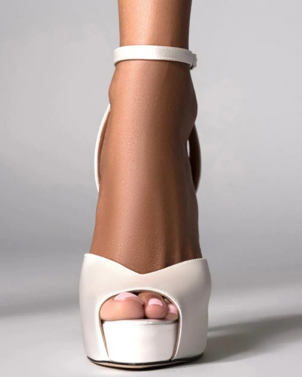 Satin Platform Pumps in White