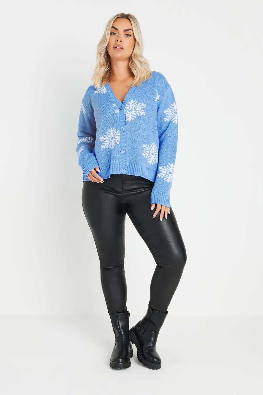 LIMITED COLLECTION Curve Blue Snowflake Knitted Cardigan