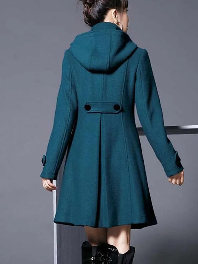 Women's Coat Cloak / Capes Work Street Daily Winter Fall Long Coat Stand Collar Regular Fit Windproof Warm Casual Jacket Long Sleeve Solid Color Green Black Dark Gray