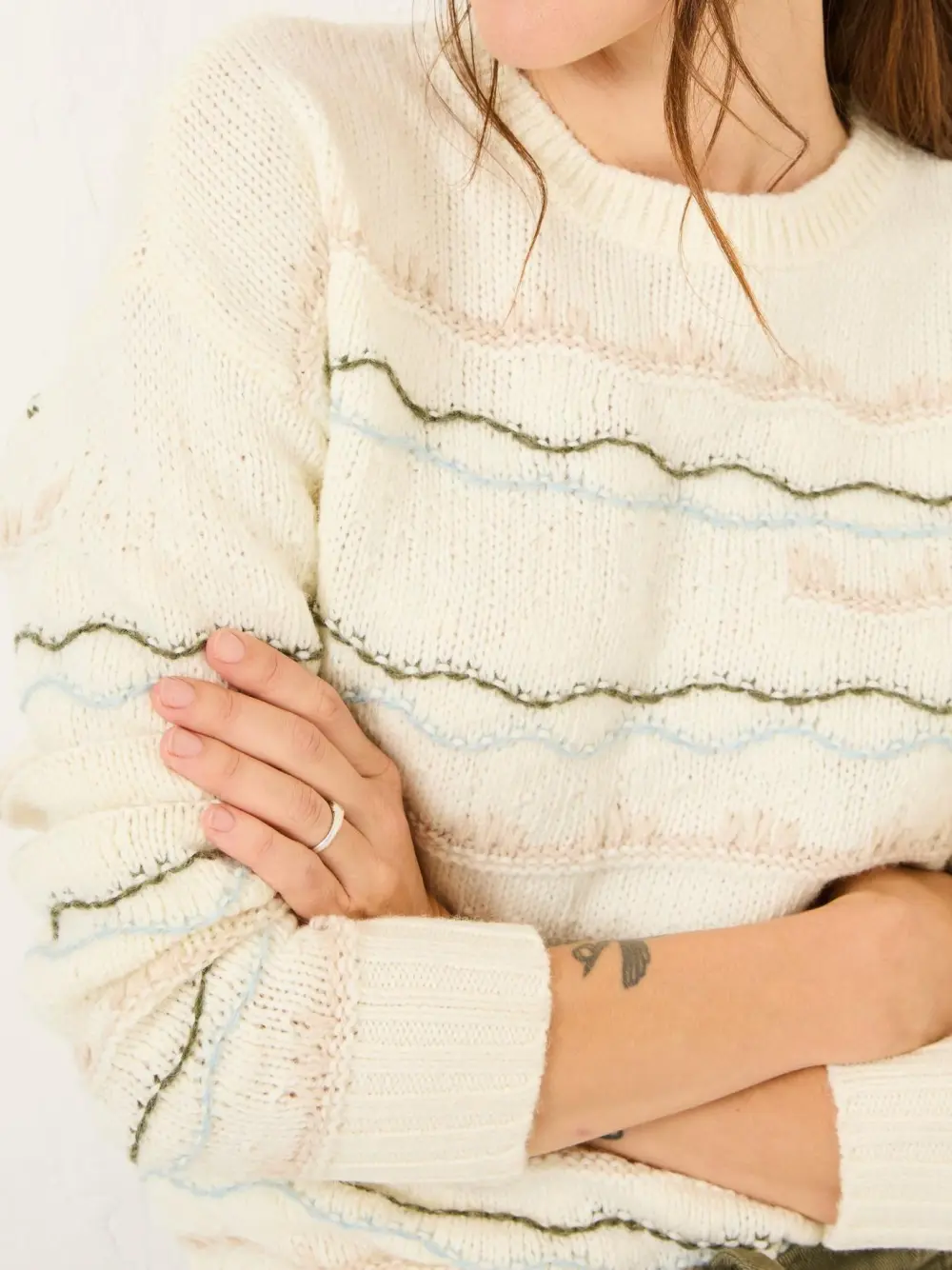 Ivory Pattern Knitted Crew Neck Jumper