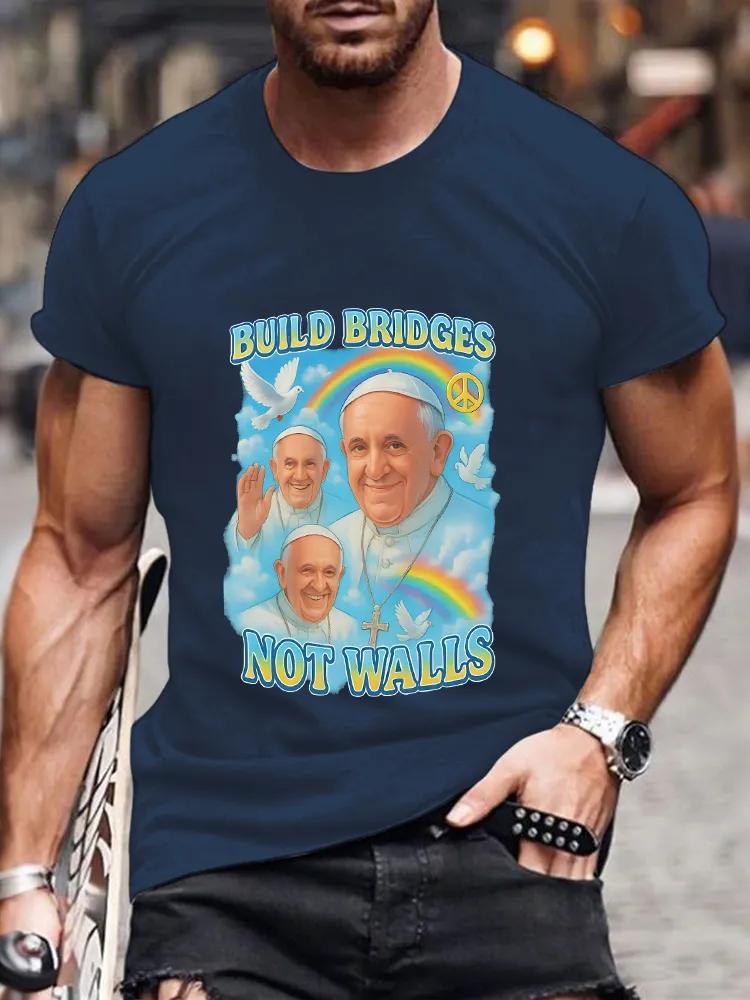 Men's Build Bridges Not Walls Lgbt Peace Print Short Sleeve Round Neck Cotton T-Shirt