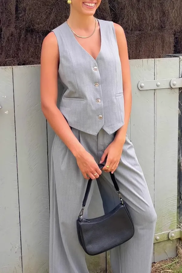 Grey Pinstripe Button - Up Vest