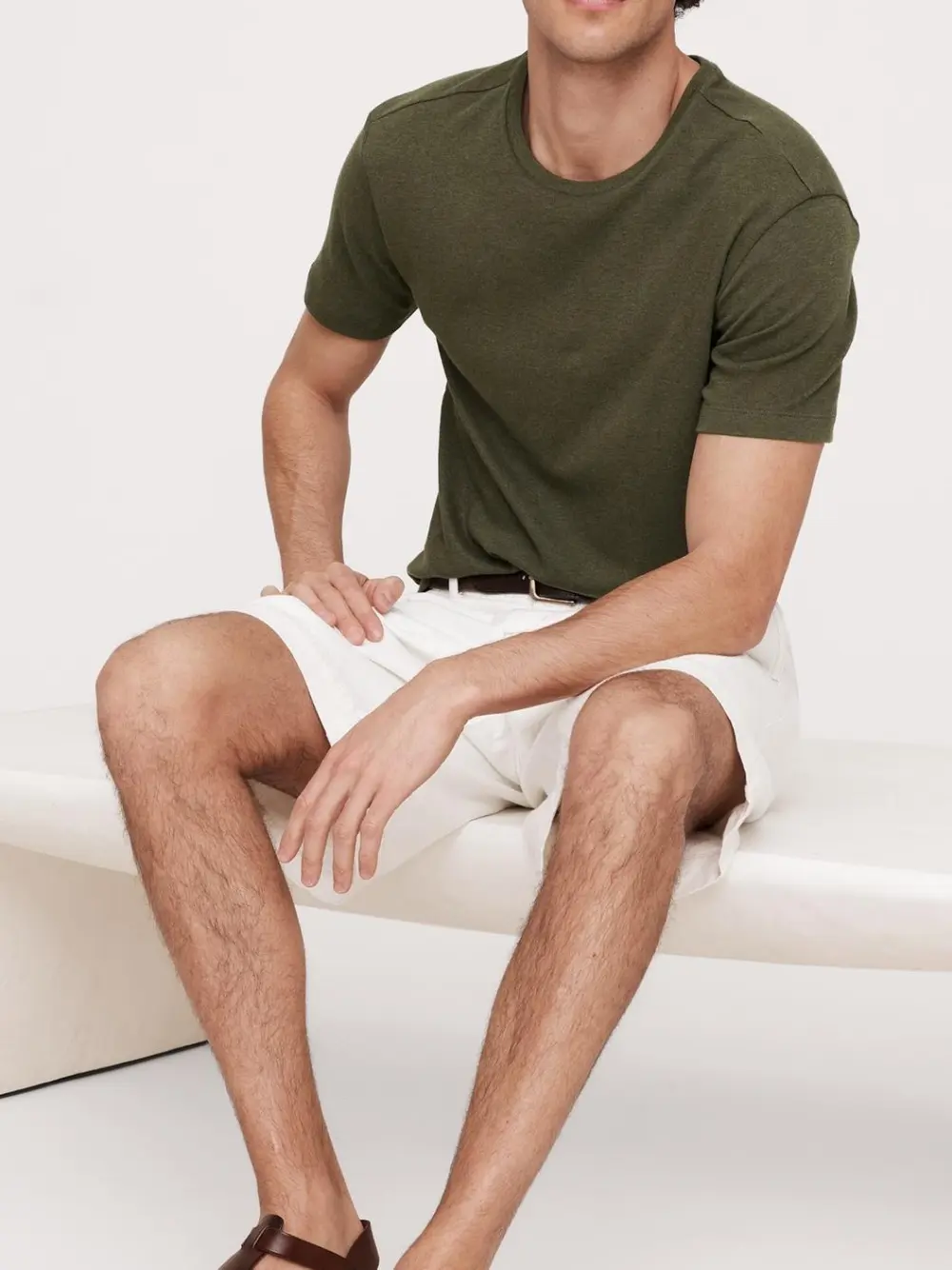 Men's Olive Green Simple Cotton Short Sleeve