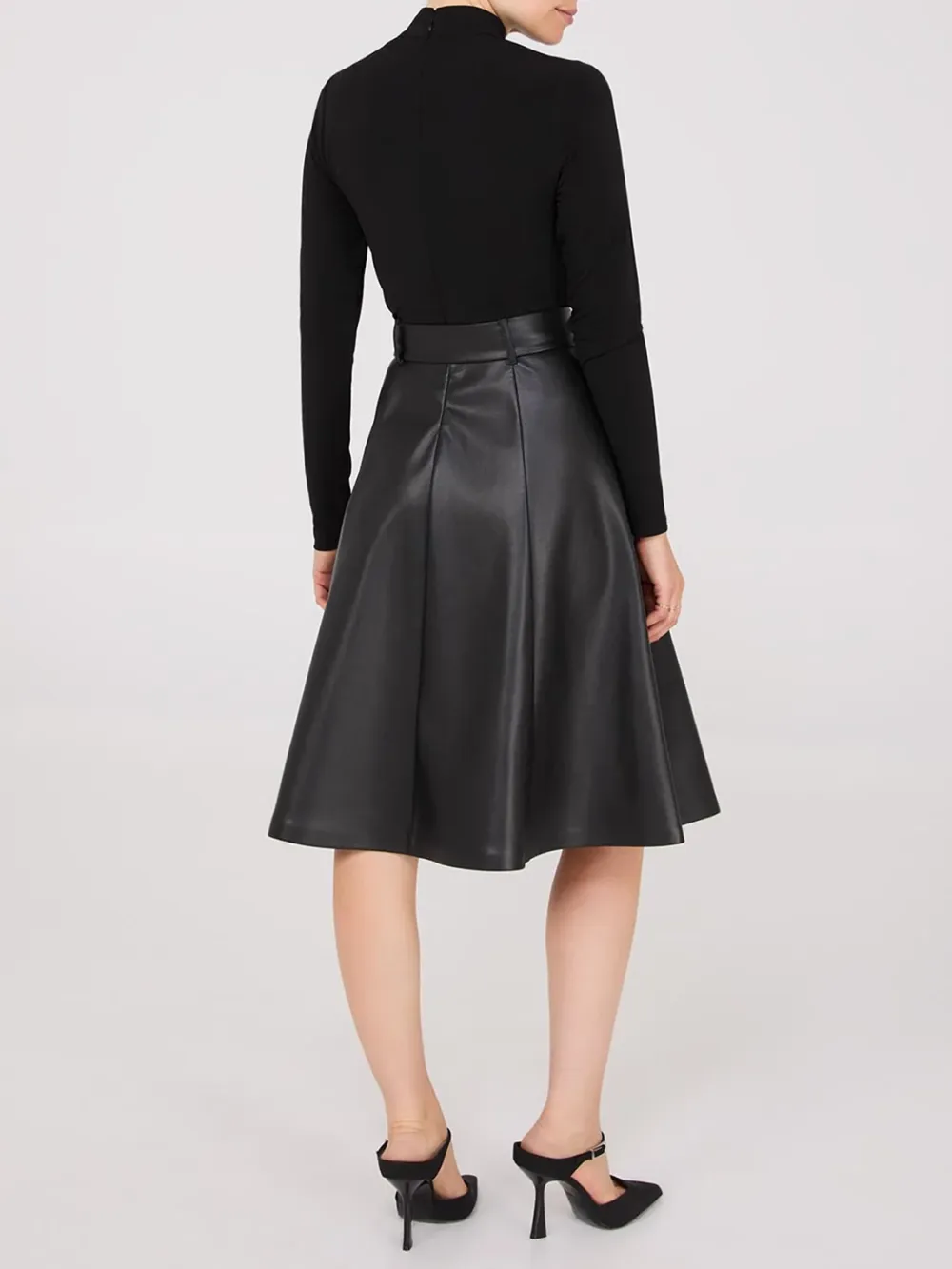 Mock Neck Faux Leather Midi Dress