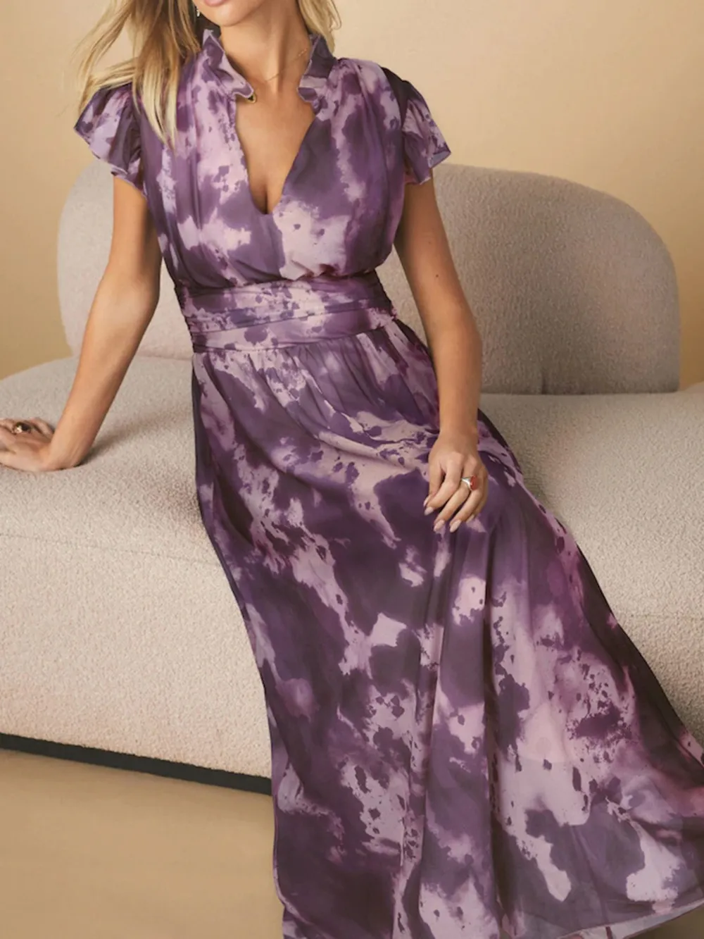 Elegant Floral Printed High-Waisted Slimming Dress