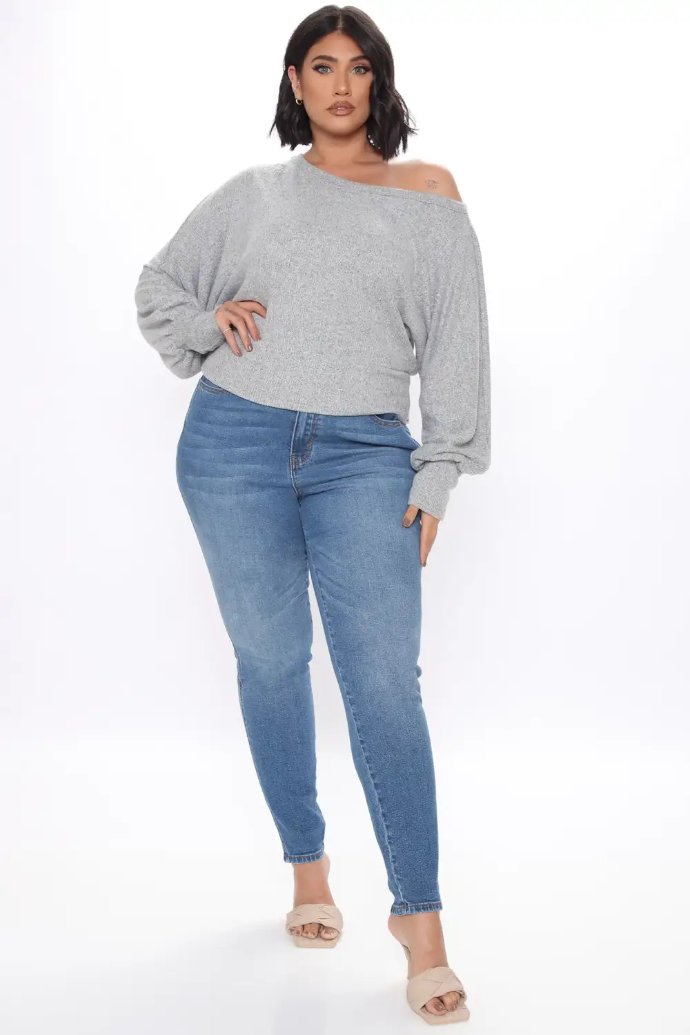 Weekend Comfort Off Shoulder Top - Heather Grey