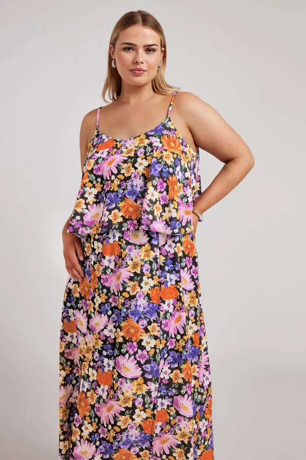 YOURS LONDON Curve Black Floral Print Overlay Maxi Dress