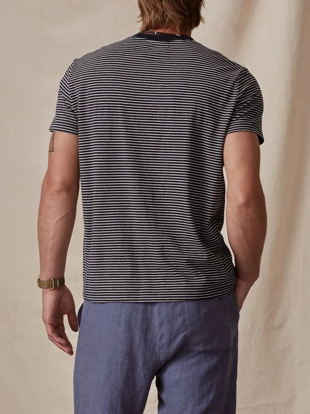 Men's Fashionable Round Neck Cotton Striped T-Shirt