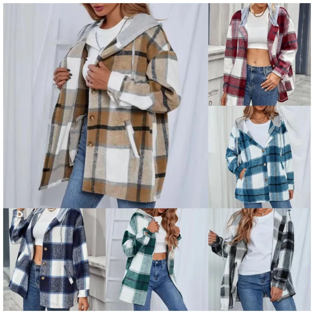 Plaid pattern open front casual sweater