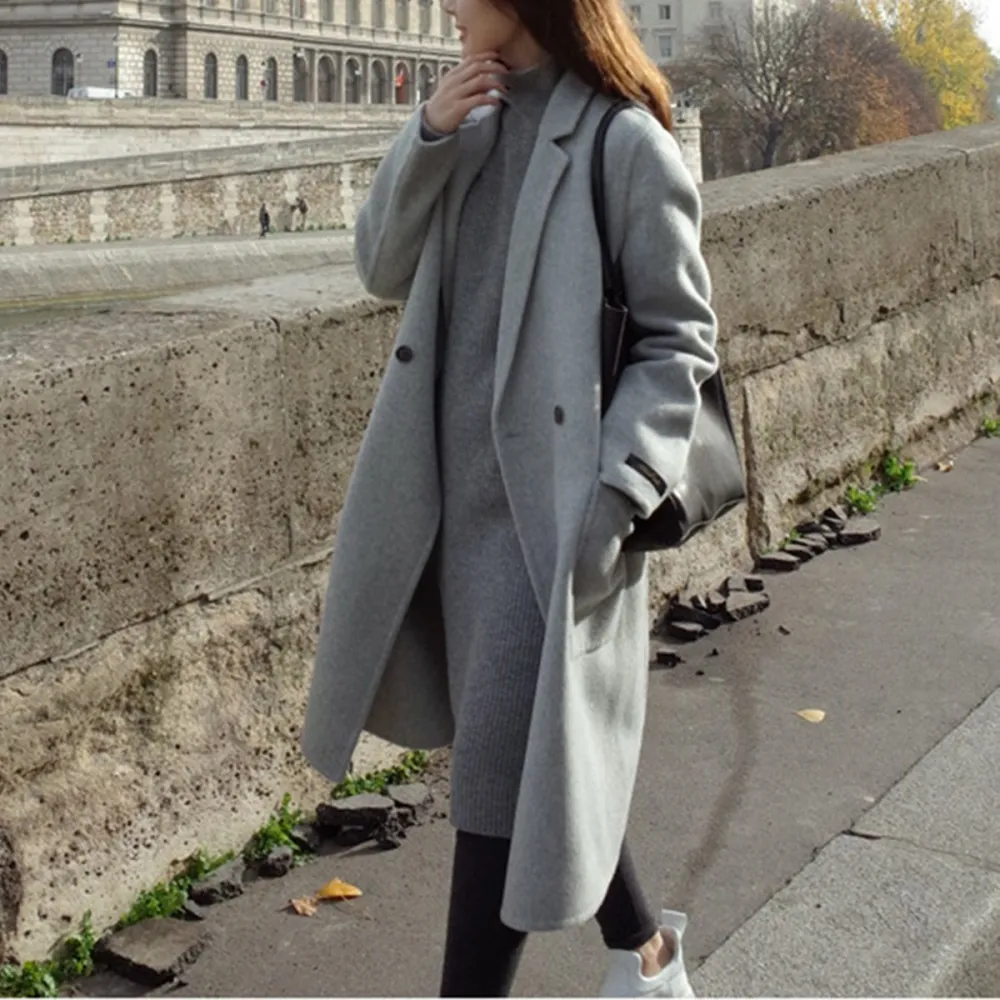 Fashion Plain Straight Cashmere Coat Outerwear