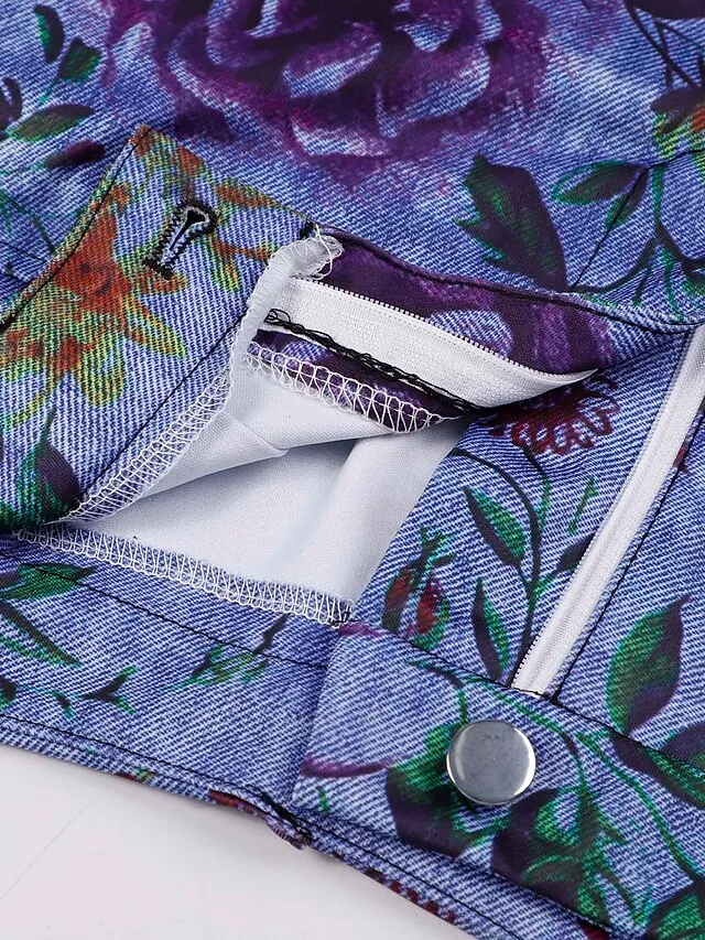 Women's Bootcut Flared Pants Bell Bottom Grey Fashion Casual Daily Full Length Flower / Floral XXL