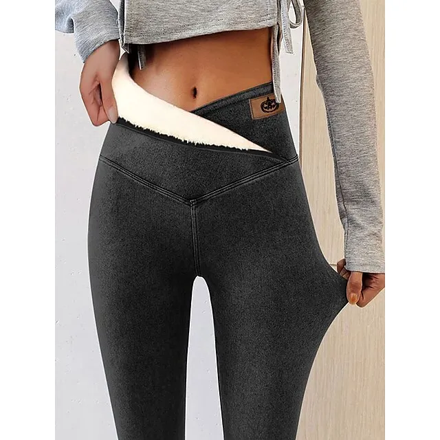 Women‘s High Waist Fleece Lined Leggings Winter Leggings Lounge Athletic Athleisure High Elasticity Thermal Warm Solid Color S 3XL Winter