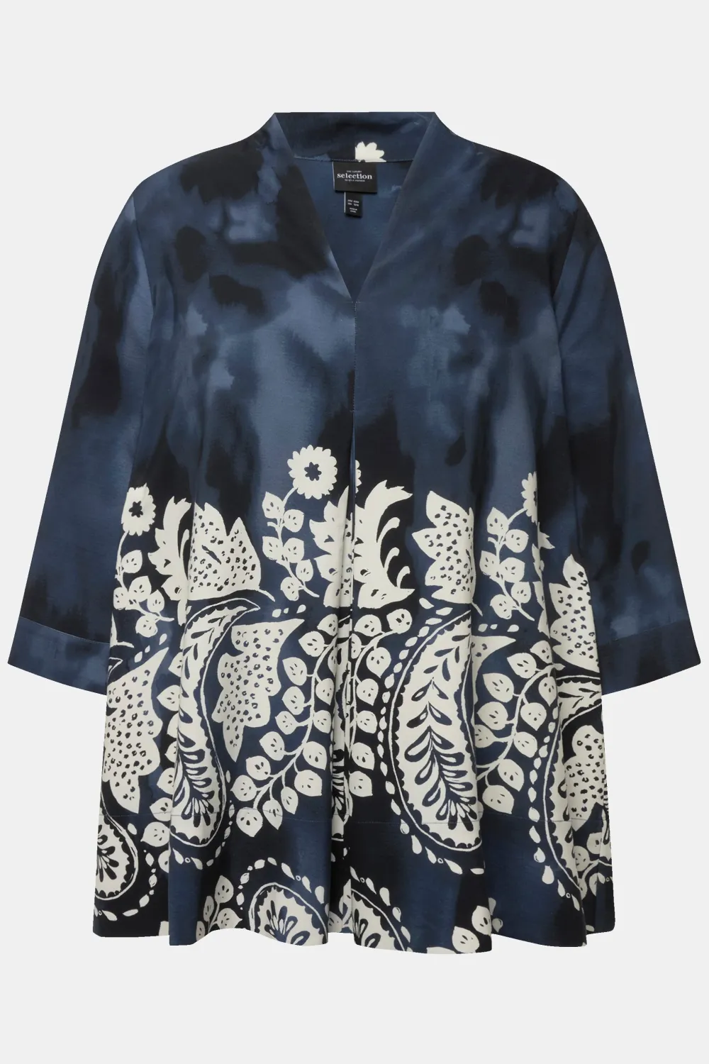 Lyocell-Tunika, A-Linie, Kelchkragen, V-Ausschnitt, 3/4-Arm