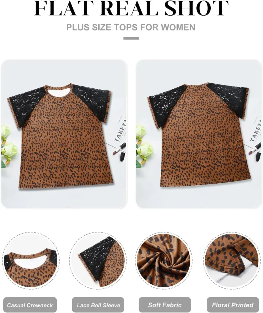 HDLTE Womens Plus Size Tops Floral Bell Sleeves Blouses Summer Crewneck Tunic Loose Casual T Shirts