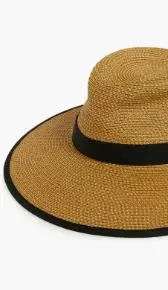 Natural/ Black Packable Hybrid Straw Fedora Visor