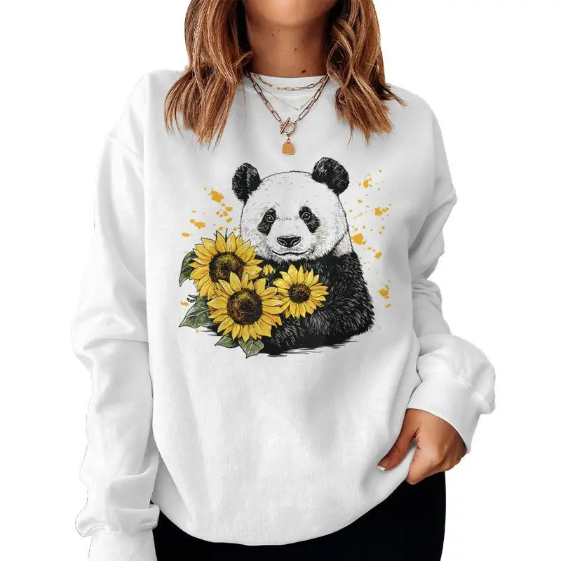Panda Bear With Sunflowers Panda Bear Women Sweatshirt