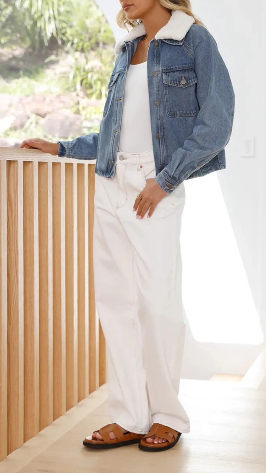 Distressed Cotton Denim Jacket With Lapel