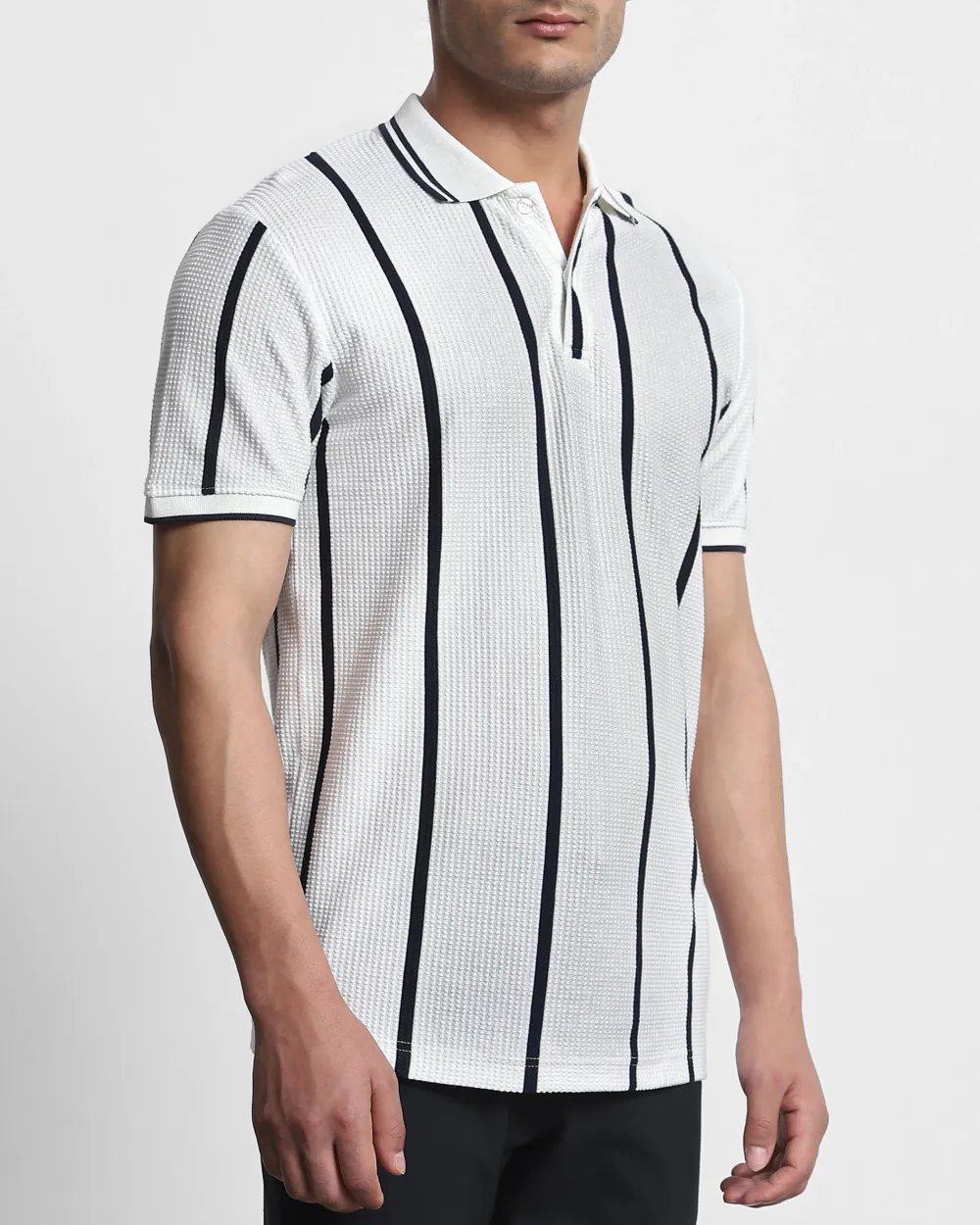 Daily Simple And Slimming White Striped Polo Shirt