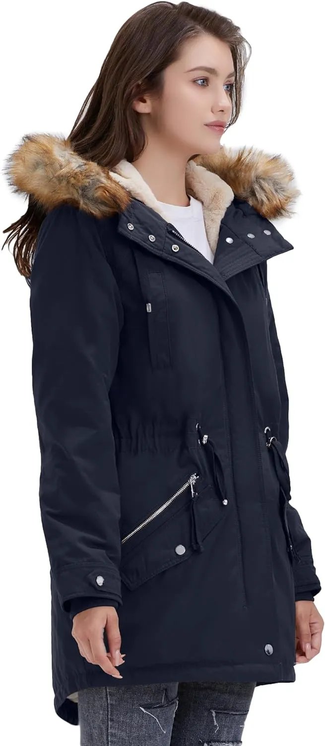 Women's Winter Coats Fleece Lined Parka Jacket Hooded Long Winter Warm Parka Coat with Pockets