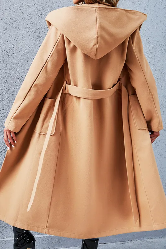 Khaki Front Tie hooded coat