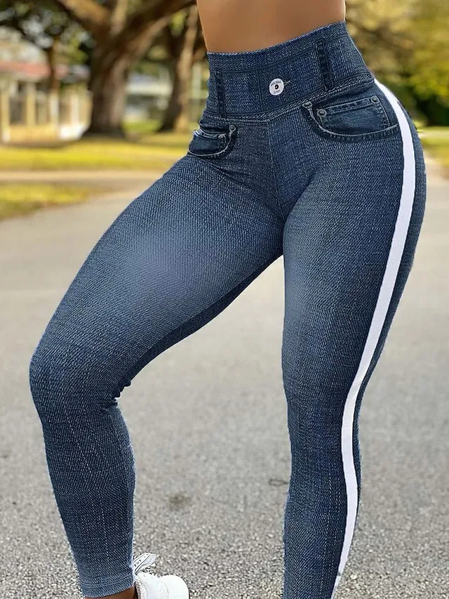 Women's Jeans Bell Bottom Tights Ankle-Length Denim Faux Denim High Elasticity High Waist Fashion Tights Casual Weekend Light Blue Black S M