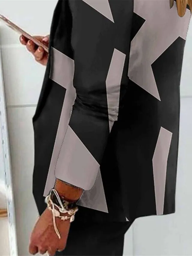 Women's Suits Blazer Office Work Daily Wear Summer Spring Fall Regular Coat Regular Fit Thermal Warm Windproof Breathable Stylish Contemporary Modern Style Jacket Long Sleeve Floral Color Block Print