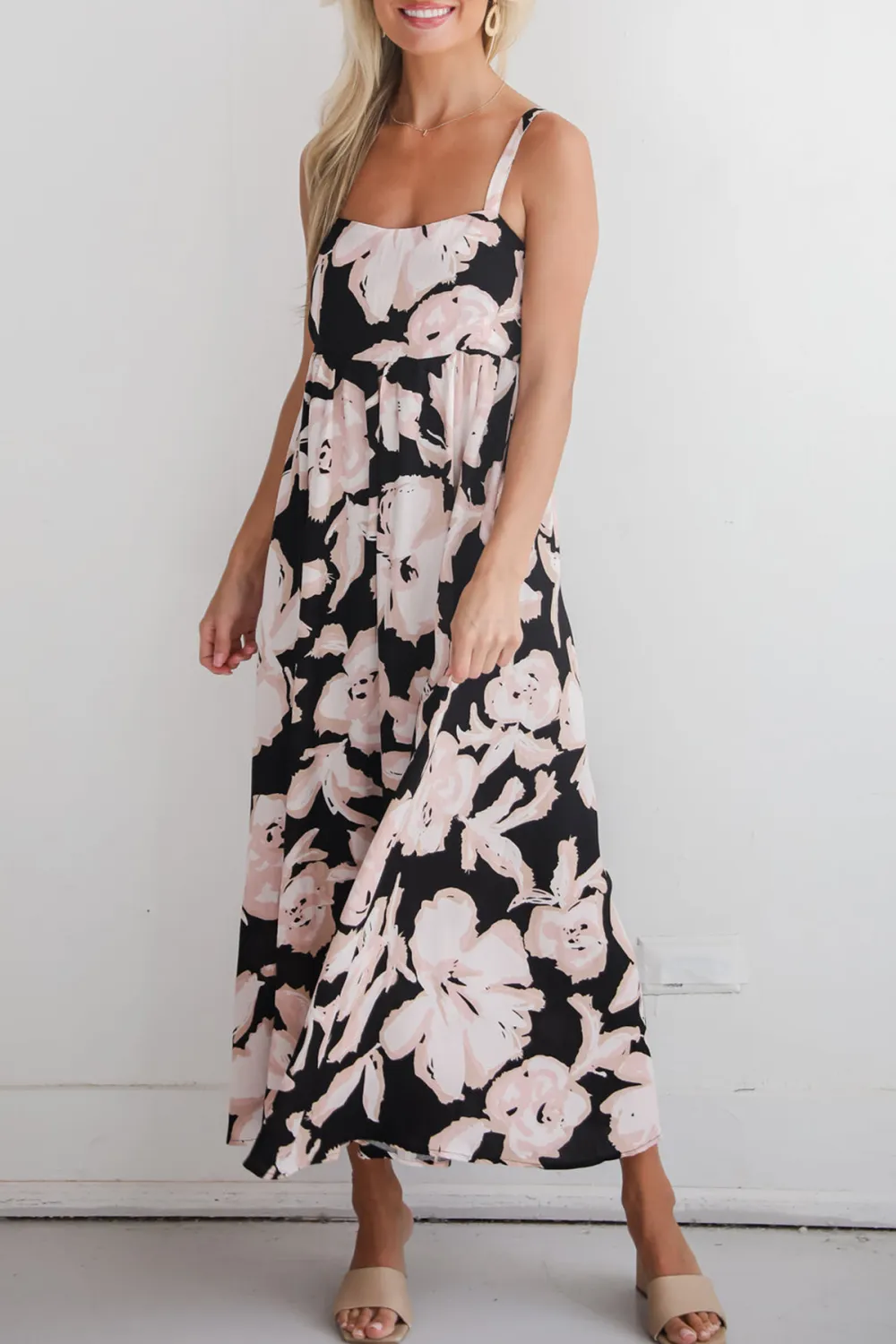 Convincingly Sweet Black Floral Midi Dress
