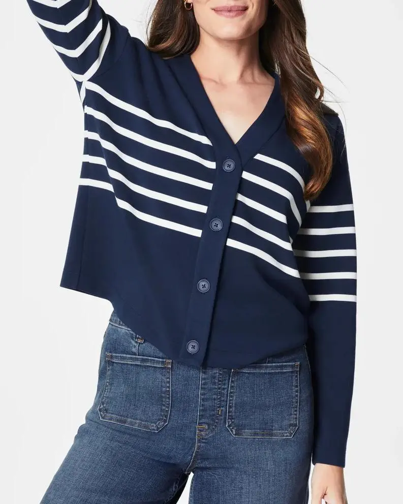 Midnight Navy Stripe V-Neck Cardigan