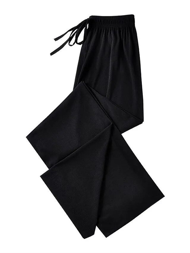 Women's Wide Leg Chinos Pants Trousers Full Length Baggy Micro-elastic Mid Waist Streetwear Lightweight Outdoor Causal Black Pink S M Summer Spring